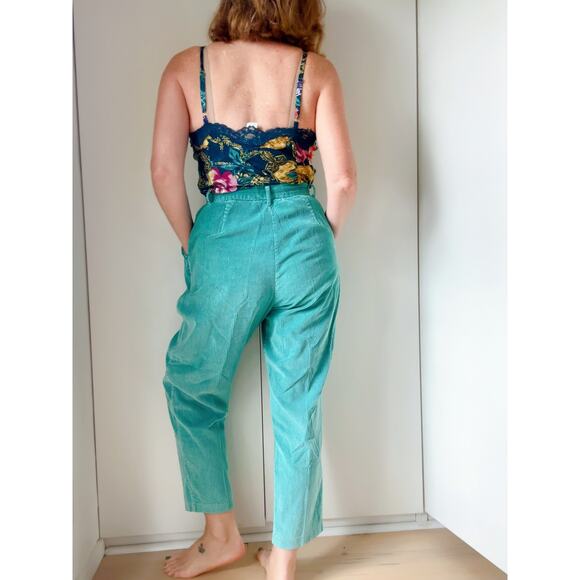Vintage Women's Corduroy Trousers Seafoam Green Widewale High Rise Pleat SZ 28 - Picture 6 of 9
